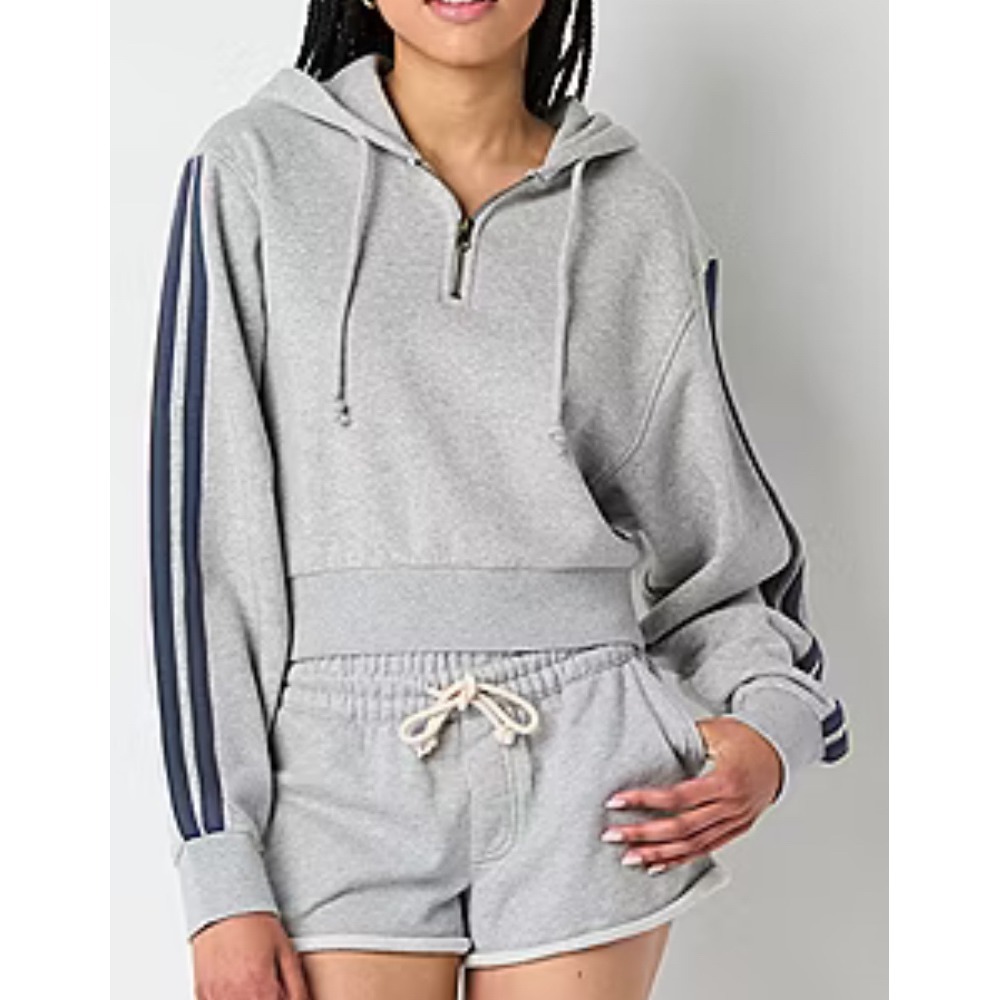 Arizona Jean Co Juniors Heather‎ Grey Quarter Zip Cropped Hoodie Large NWT